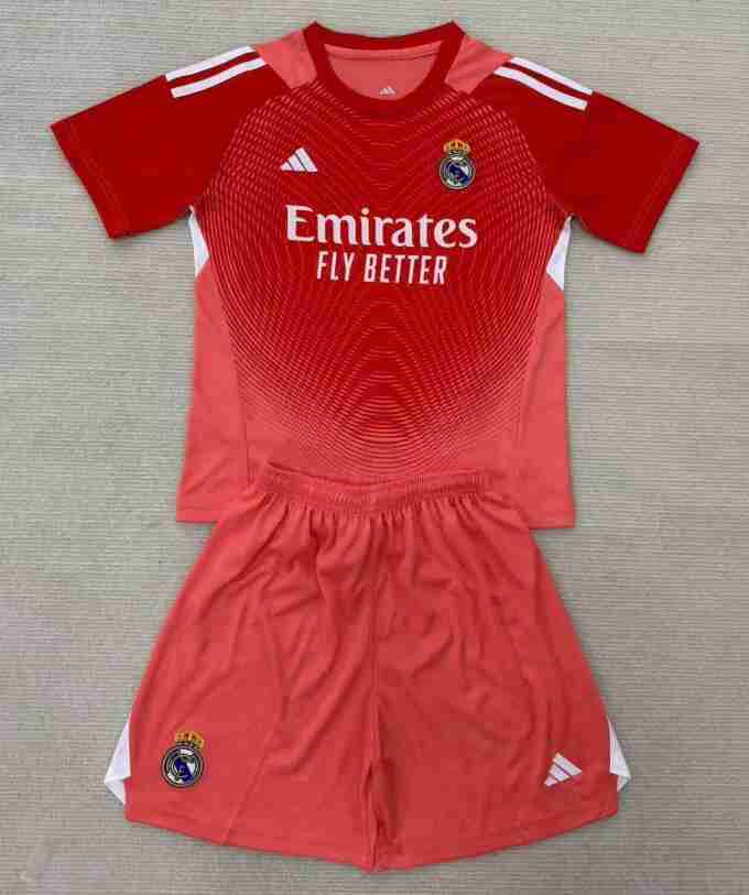 Camiseta Real Madrid Conjunto Niños Portero 2025 2026 Rojo