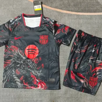 Camiseta FC Barcelona Conjunto Niños Dragón 2026 2027 Negro Rojo